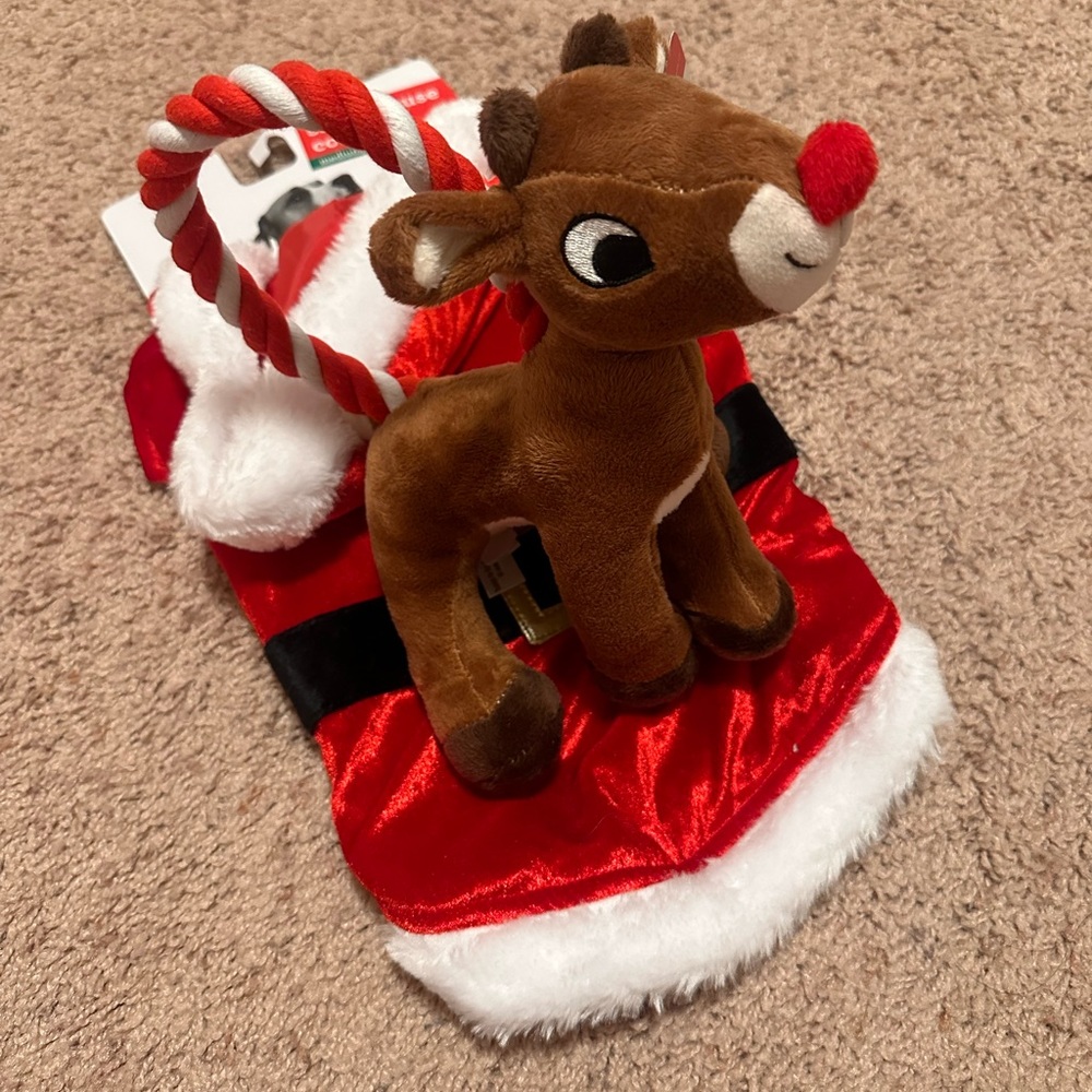 Medium Dog Santa Outfit & Rudolph Toy Set
